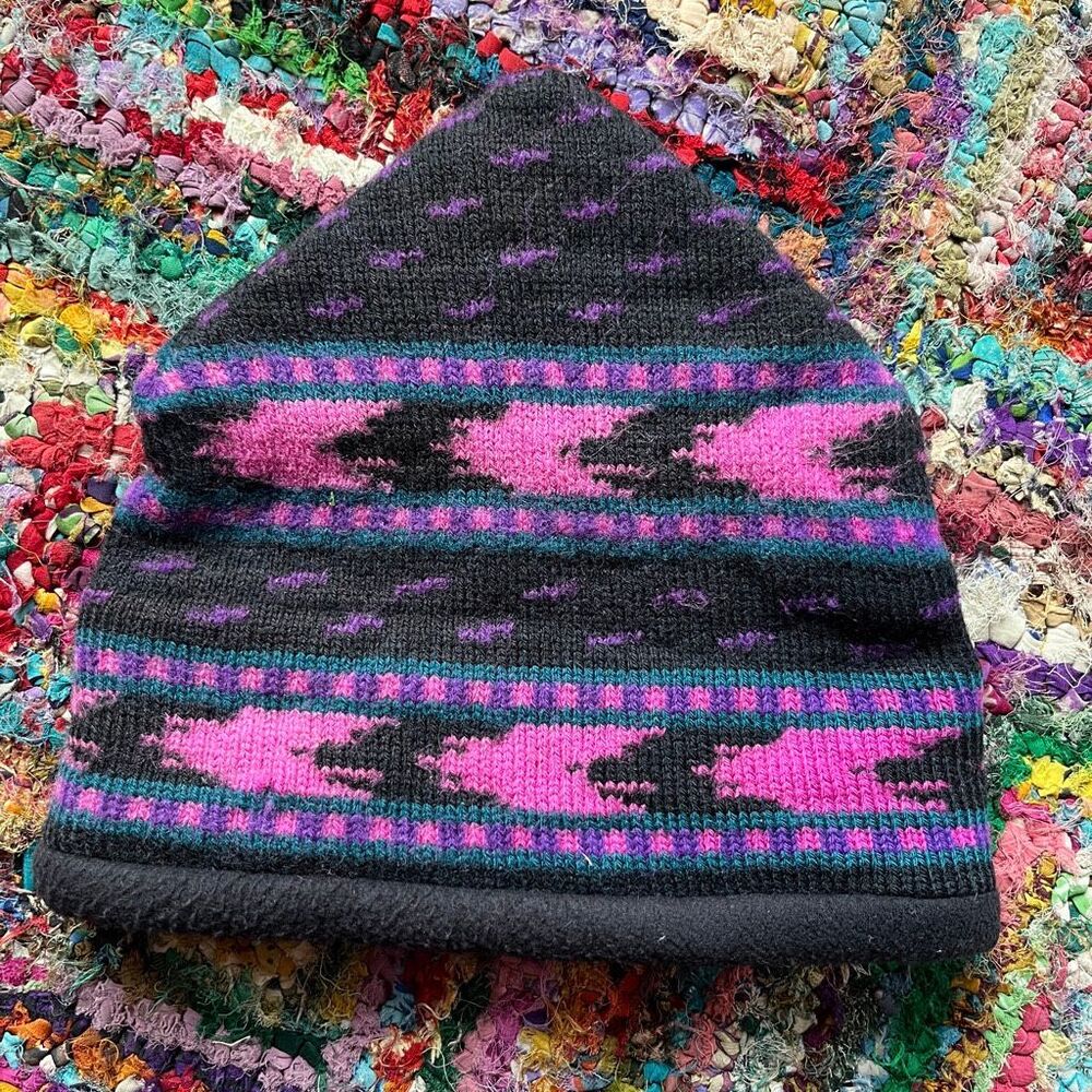 VTG Turtle Fur 90s Southwest Fleece Lined Wool Beanie Purple Pink USA Ski